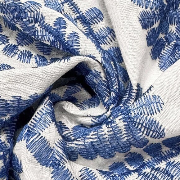 Blue And White Boho Women's Plus Size Embroidered Back Tie Ruffle Blouse - Picture 7 of 7